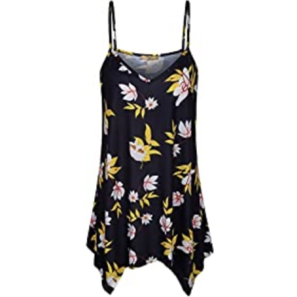 Handkerchief Hem Sleeveless Flowy Tunic Tops Summer Spaghetti Strap Camisole